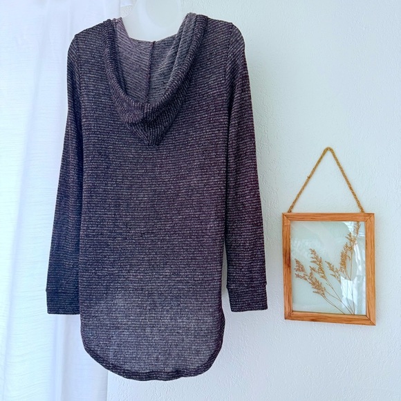 Olive + Oak Striped Pullover Hoodie with Burgundy Accents Lightweight Soft Large - Picture 2 of 11